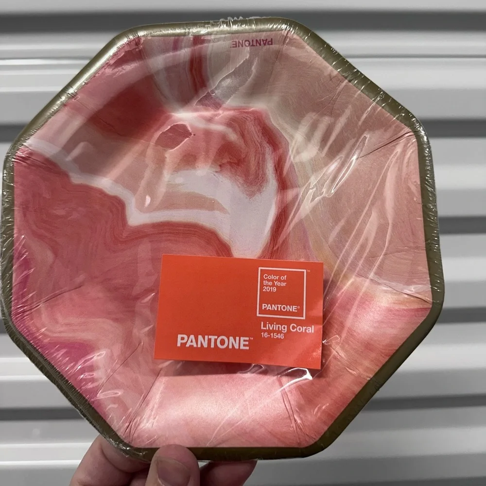 Pantone Living Coral Modern Garden Party Octagonal Plates & Napkins Set, MARBLE